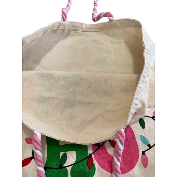 Boho Living Christmas Tote Bag OS Pink Green Ho Ho Ho Theme Holiday Shoulder - Picture 5 of 10